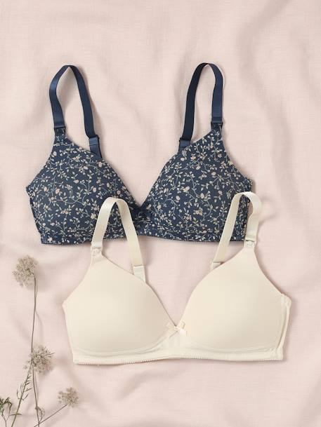 2 soutiens-gorge grossesse et allaitement rembourré en coton bio LOT GRIS CHINE + ROSE CHINE+Lot noir/blanc+marine 