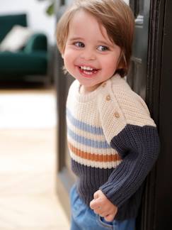 Baby-Pullover, Strickjacke, Sweatshirt-Gestreifter Jungen Baby Pullover mit Knöpfen Oeko-Tex