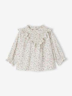 Bébé-Chemise, blouse-Blouse fleurie à smocks et volants bébé