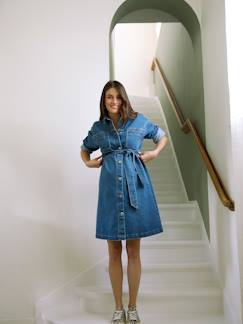 Vêtements de grossesse-Collection allaitement-Robe chemise en jean grossesse et allaitement