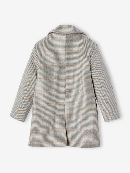 Manteau en drap de laine à carreaux fille carreaux gris 