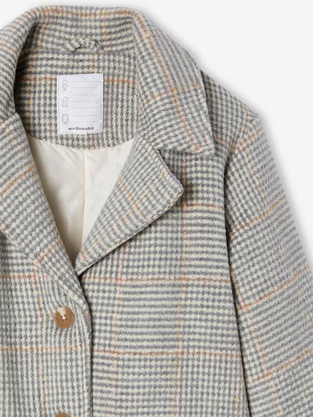 Manteau en drap de laine à carreaux fille carreaux gris 