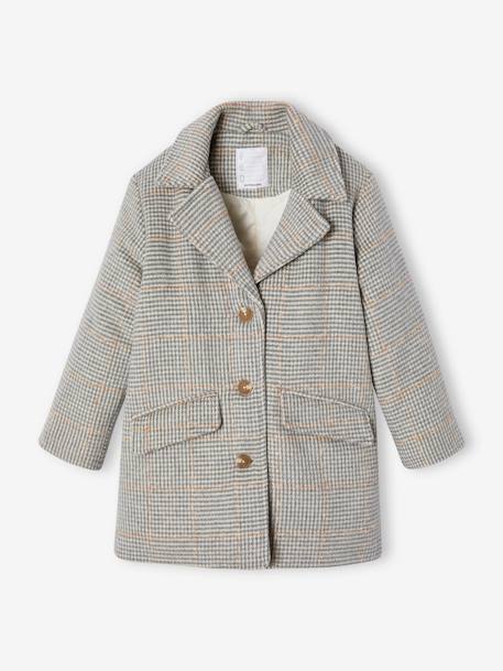 Manteau en drap de laine à carreaux fille carreaux gris 