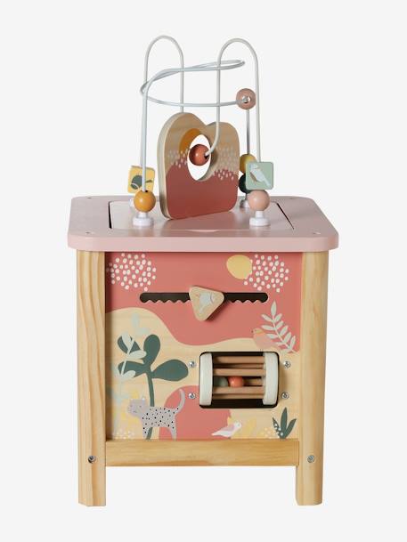 Grand cube d'activités en bois FSC® Beige LOVELY FARM+bleu+rose+rose+vert 