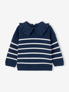 Baby-Pullover, Strickjacke, Sweatshirt-Gestreifter Baby Pullover mit Volantkragen Oeko-Tex