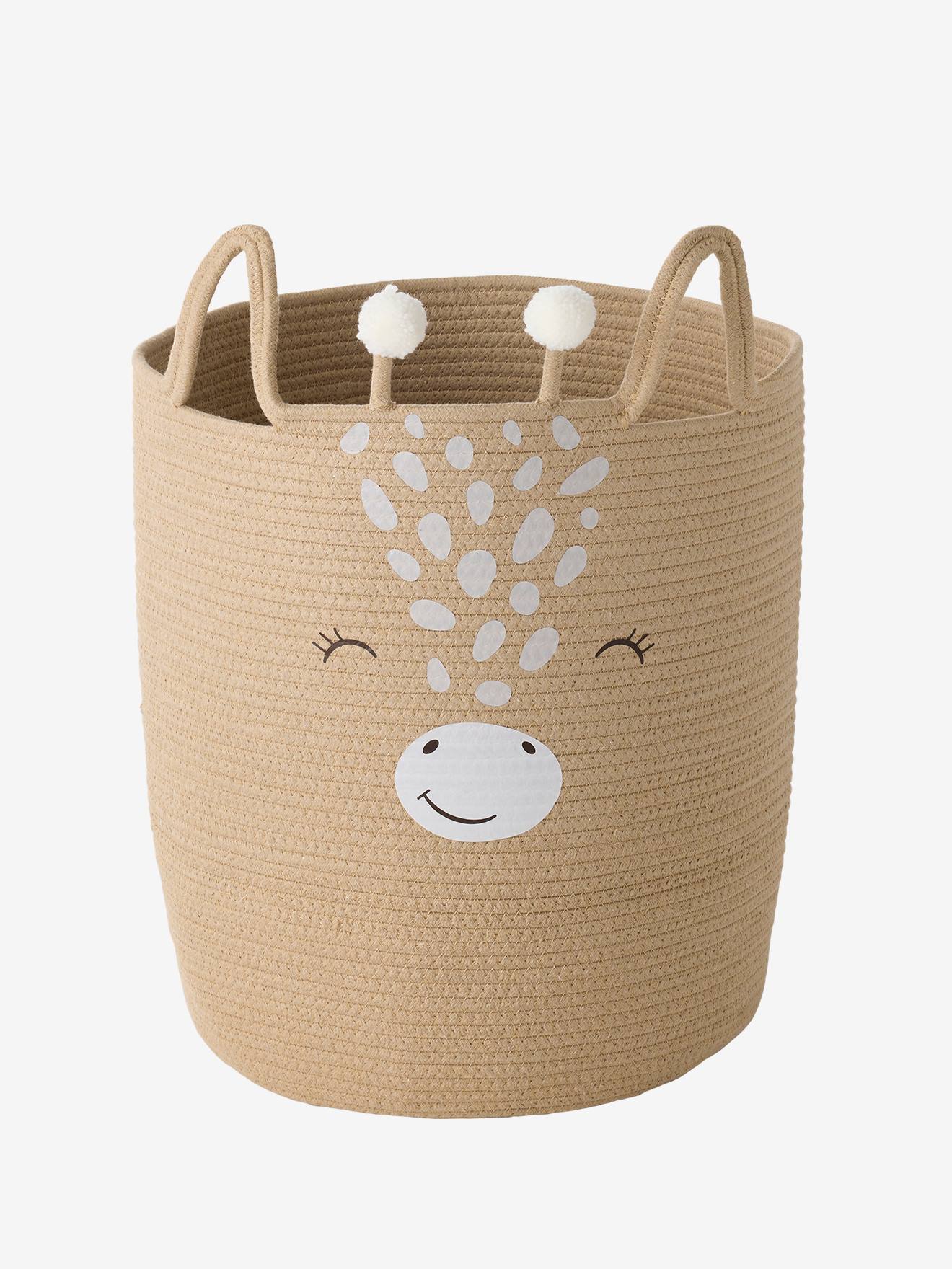 Panier Rangement Enfant En Feutre 23x23x23cm - Motif Girafe, Lanières Cuir | Pour Jouets, Chambre