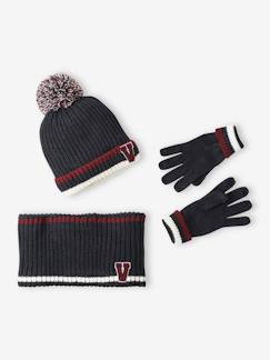 Garçon-Ensemble bonnet + snood + gants en maille côtelée garçon