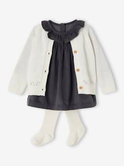 Bébé-Ensemble-Ensemble robe, gilet fantaisie et collant bébé fille