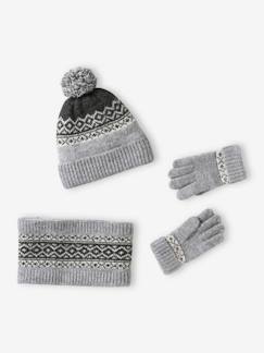 Garçon-Ensemble bonnet + snood + gants ou moufles jacquard