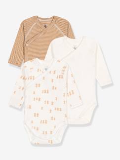 Baby-Body-3er-Pack Baby Wickelbodys mit langen Ärmeln PETIT BATEAU aus Bio-Baumwolle