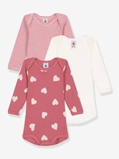 Baby-3er-Pack Mädchen Baby Langarm-Bodys mit Herzen PETIT BATEAU