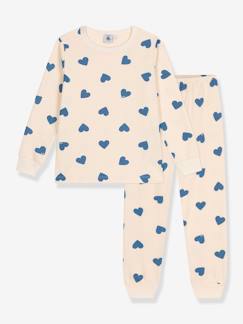 Mädchen-Pyjama, Overall-Kinder Schlafanzug mit Herzmotiven aus Bio-Baumwolle PETIT BATEAU