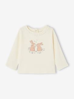 Baby-T-Shirt, Unterziehpulli-Bio-Kollektion: Geripptes Baby Shirt HASEN mit Zierkragen