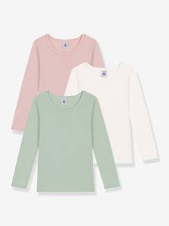 Mädchen-T-Shirt, Unterziehpulli-T-Shirt-3er-Pack Kinder Shirts aus Baumwolle PETIT BATEAU