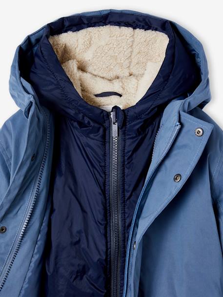 Parka 3 en 1 garçon avec blouson amovible bleu électrique+bleu grisé+kaki+Marine grisé+noix de pécan 