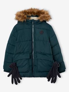 Garçon-Manteau, veste-Doudoune à capuche doublée polaire avec gants ou moufles garçon