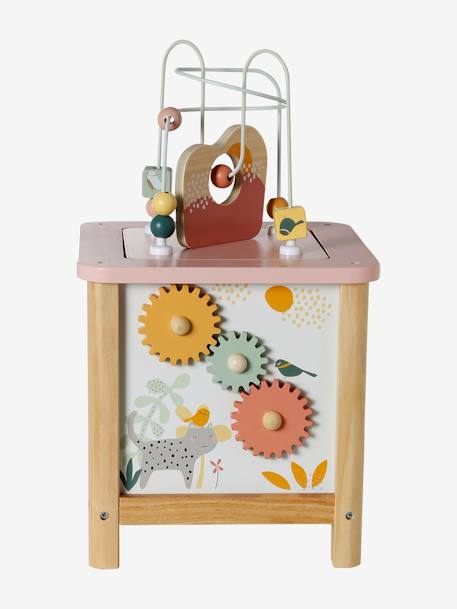 Grand cube d'activités en bois FSC® Beige LOVELY FARM+bleu+rose+rose+vert 