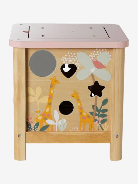 Grand cube d'activités en bois FSC® Beige LOVELY FARM+bleu+rose+rose+vert 