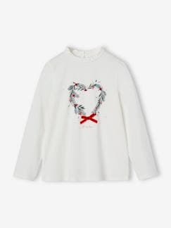 Fille-T-shirt, sous-pull-T-shirt de Noël couronne coeur détails pailletés fille