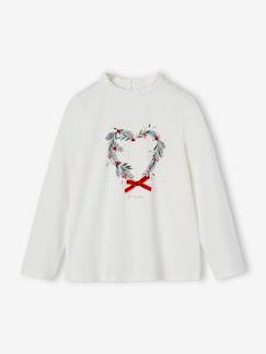 Fille-T-shirt, sous-pull-T-shirt-T-shirt fille noël couronne coeur détails pailletés 