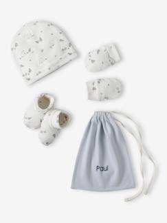 Baby-Set-Jungen Baby-Set: Mütze, Fäustlinge, Schühchen & Beutel BÄR, personalisierbar