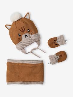 Baby-Baby-Set: Mütze, Rundschal & Fäustlinge, Tierdesign