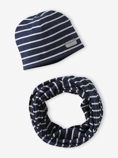 Ensemble rayé garçon bonnet + snood