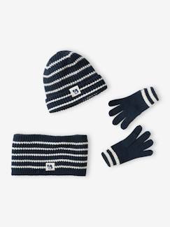 Garçon-Ensemble bonnet + snood + gants marin garçon