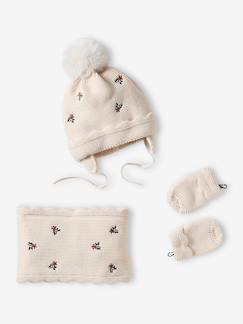 Bébé-Accessoires-Ensemble bonnet + snood + moufles bébé fille