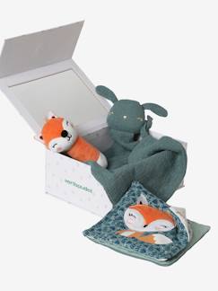 Jouet-Coffret cadeau 3 pièces : doudou lange personnalisable + hochet + livre imagier