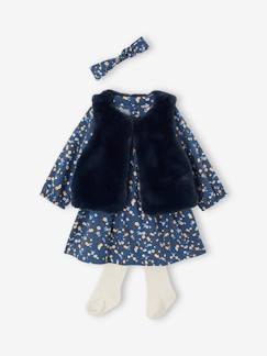 Baby-Baby-Set: Kleid, Weste, Haarband & Strumpfhose