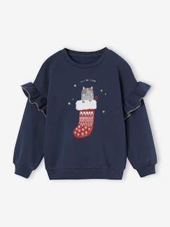 Mädchen-Mädchen Sweatshirt mit Glitzerkatze und Recycling-Polyester