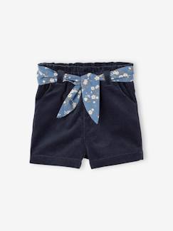 Baby-Baby Samt-Shorts mit geblümtem Bindegürtel