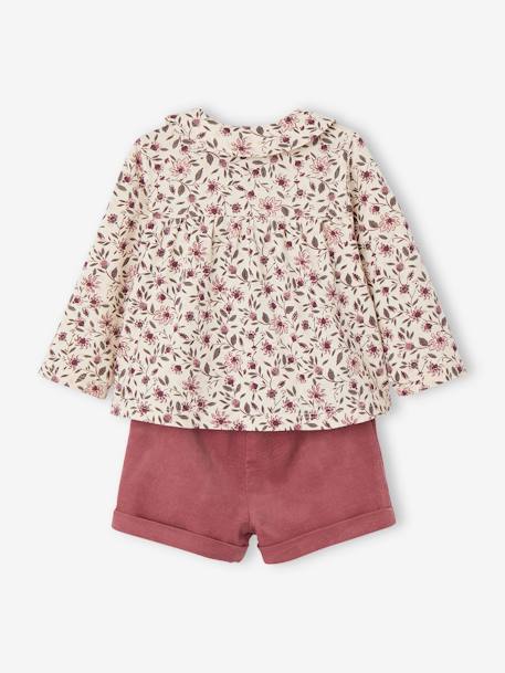 Mädchen Baby-Set: Shirt, Shorts & Haarband dunkelgrün+dunkelviolett 