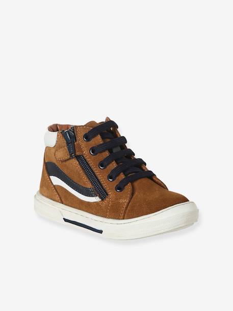 Jungen High-Sneakers aus Leder mit Reissverschluss braun 