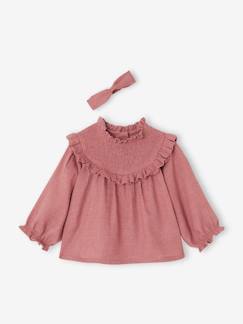 Bébé-Chemise, blouse-Blouse à smocks bébé et son bandeau assorti