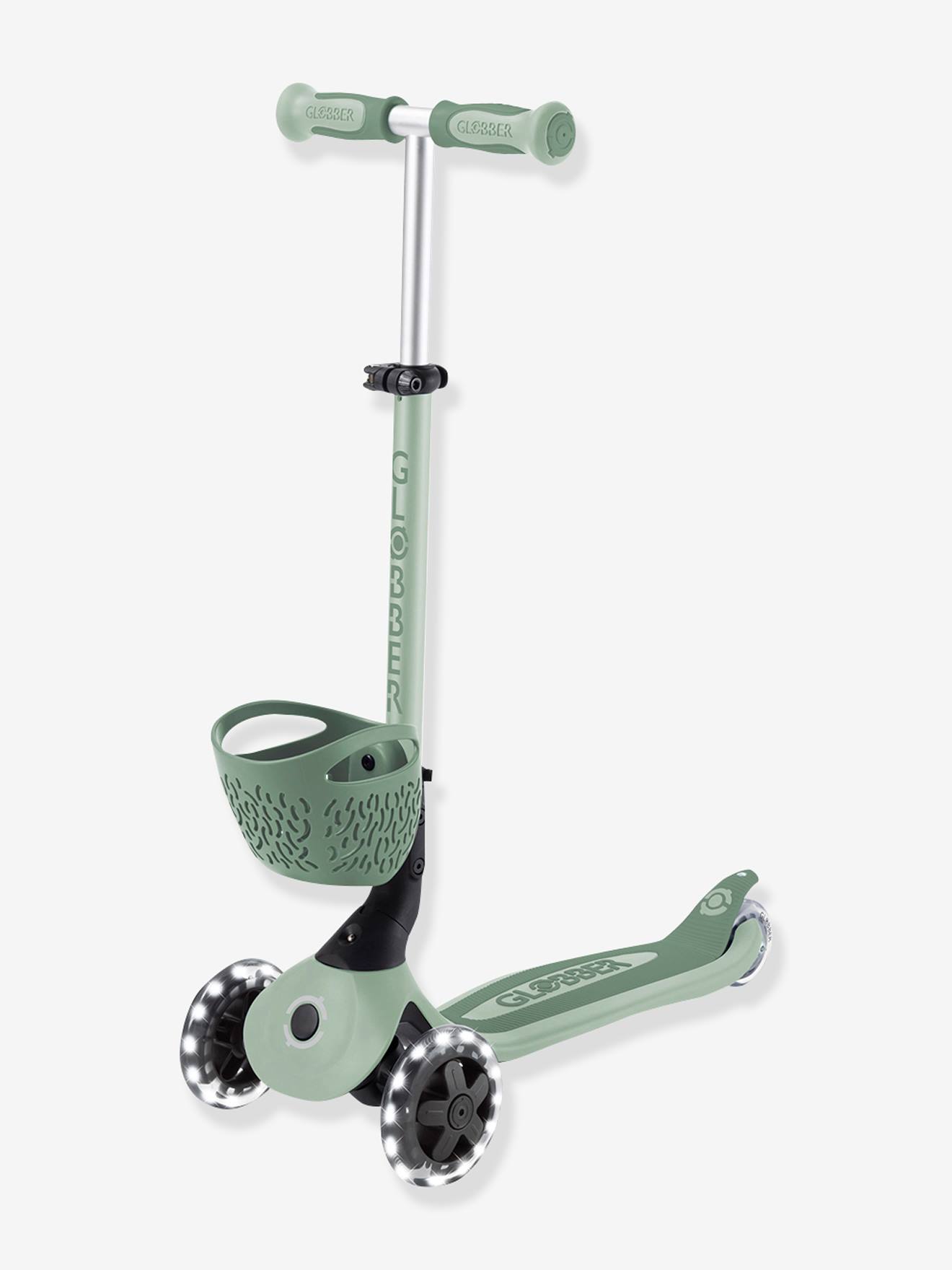 Globber Go Up Active Lumières 360° – Trottinette Évolutive 3-en-1 Avec Siège, Lumières LED, Pour Enfants Dès 15 Mois, Rose Pastel
