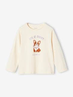 Mädchen-T-Shirt, Unterziehpulli-Mädchen Shirt mit Hundeprint und Recycling-Baumwolle