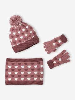 Fille-Ensemble bonnet snood et gants coeurs fille