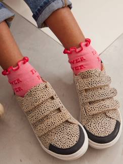 Schuhe-Mädchen Klett-Sneakers aus Leder mit Leopardenmuster