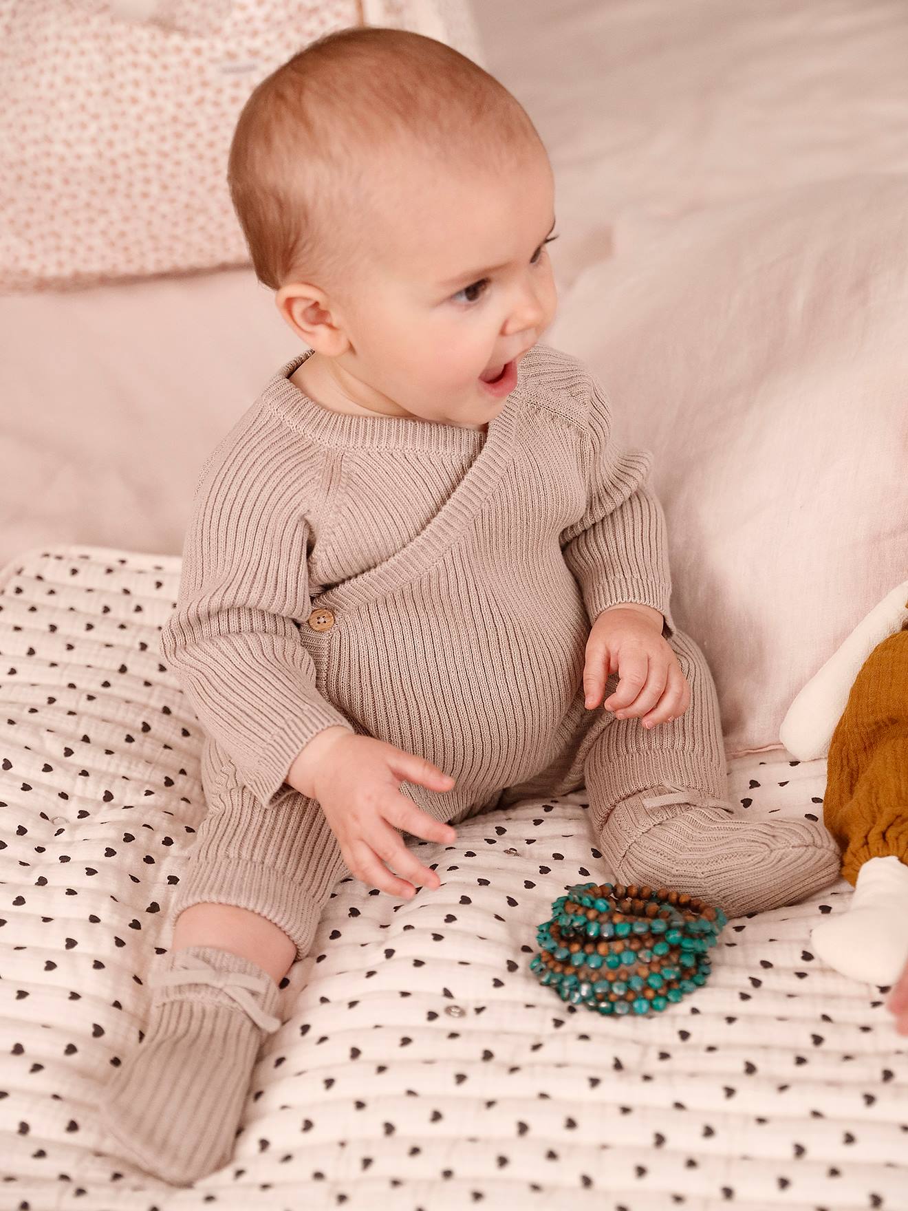 Pantalon en tricot chaussons bébé beige
