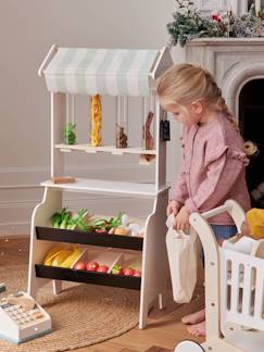 Spielzeug-Nachahmungsspiele-Küche, Geschirr und Lebensmittel-Kinder Marktstand mit Obst und Gemüse, Holz FSC®