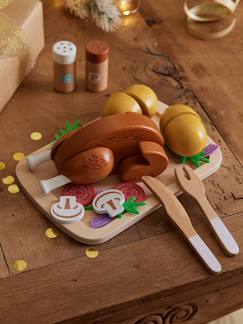 Spielzeug-Nachahmungsspiele-Küche, Geschirr und Lebensmittel-Kinder Spiel-Hähnchenbraten mit Zubehör, Holz FSC®