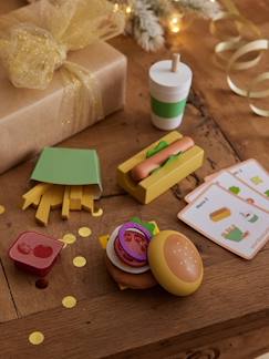 Spielzeug-Nachahmungsspiele-Küche, Geschirr und Lebensmittel-Kinder Fast-Food-Spielset aus Holz FSC®