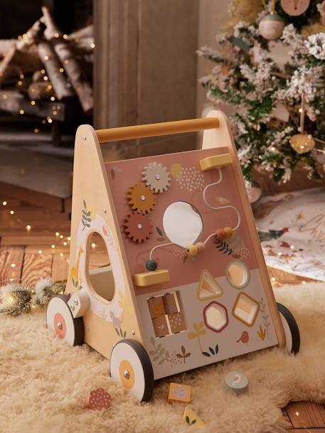 Chariot de marche avec freins en bois FSC® BLANC MOYEN UNI AVEC DECOR+bois+rose 