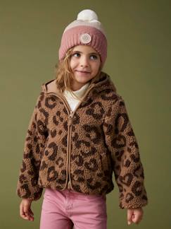 Mädchen-Mädchen Teddyfleece-Jacke mit Kapuze und Leopardenmuster