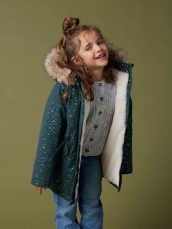 Mädchen-Mantel, Jacke-Mantel, Parka, Blouson-Warme Mädchen Winterjacke mit Glitzer und Webpelz, Recycling-Wattierung