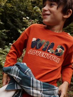 Junge-T-Shirt, Poloshirt, Unterziehpulli-Jungen Shirt mit Frotteeschrift WILD und Recycling-Baumwolle