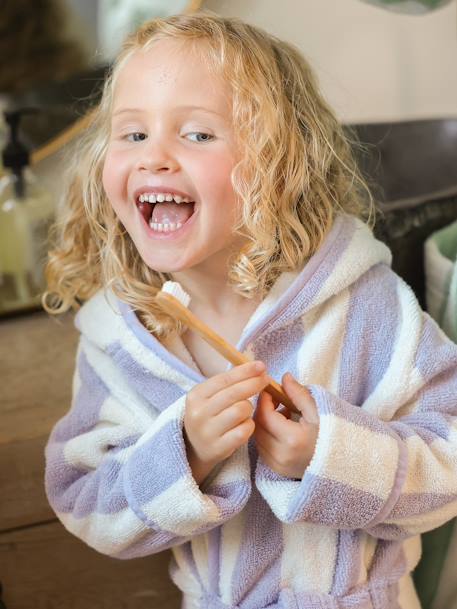 Kinder Bademantel OZEAN, personalisierbar gelb gestreift+grün gestreift+rosa gestreift+violett gestreift 