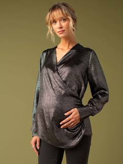 Umstandsmode-Wickelbluse für Schwangerschaft und Stillzeit ENVIE DE FRAISE, Glanzeffekt